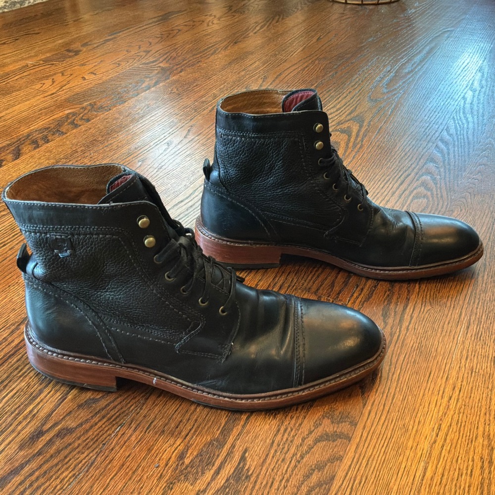 H.S. Trask Black Leather Cap Toe Lace Up Lug Sole Boots Mens 11.5M EUC